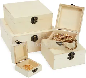 Caja de madera sin terminar personalizable con tapa abatible para manualidades de almacenamiento de artículos pequeños