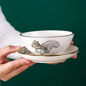 Neues Produkt Hochwertige Tier abziehbilder Porzellan Ramen Bowl Set für Home Restaurant Geschirr Lebensmittel Kontakt Sicher Benutzer definierte Größe