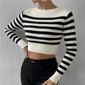 Suéter de <span class=keywords><strong>Mujer</strong></span> a la Moda para Primavera, Top de Punto a Rayas con Capa Interior Corta - Product Image 1