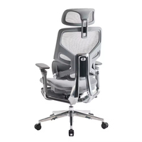 Chaise de bureau exécutive moderne en maille, design ergonomique, base en aluminium, repose-pieds, hauteur réglable, accoudoirs réglables, pivotante