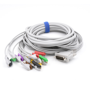 Accessoires médicaux compatibles avec le câble EKG <span class=keywords><strong>Schiller</strong></span> AT4 Plus, câble EKG IEC à connexion directe AT2 Plus 15 broches 10 fils avec clip - Product Image 1