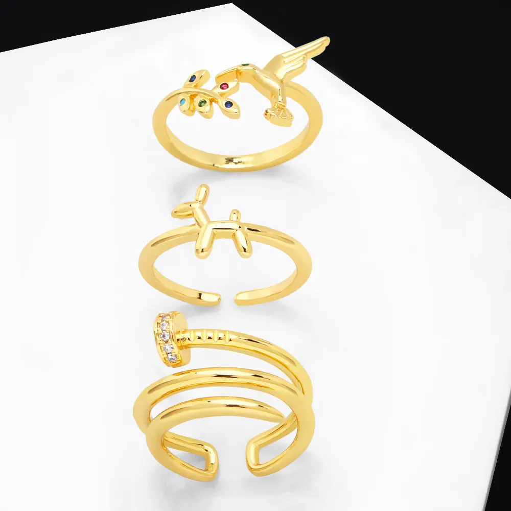 Trendy Zircon Animal Bird Dog Rings For Women Gold Plated Multi -layer Open Finger Ring Birthday Friendship Fine Jewelry Gift