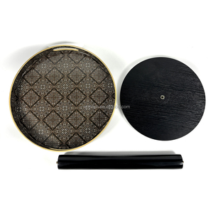 Table ronde en <span class=keywords><strong>plastique</strong></span> noire sur piétement, table d'appoint décorative de luxe style Art Déco à motif losanges pour plateau de service - Product Image 3