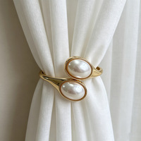 Attaches de rideaux en métal style rétro européen, perles et feuilles, luxueuses et élégantes, pour une esthétique haut de gamme - Vente en gros