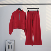 Ensemble veste et pantalon de sport pour femme, coupe ample, col montant, demi-zip, doublure polaire, idéal pour le yoga et la course à pied, LuluLemon