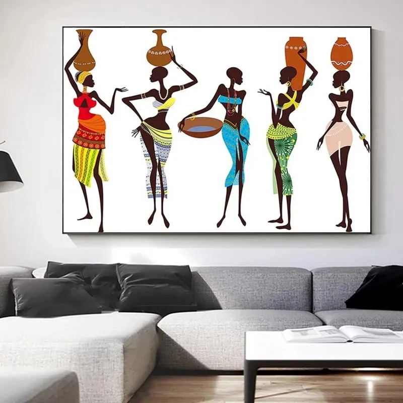 Arte de figuras africanas para mujer, pintura al óleo sobre lienzo, carteles artísticos de pared, impresiones, imagen artística de pared escandinava para decoración del hogar