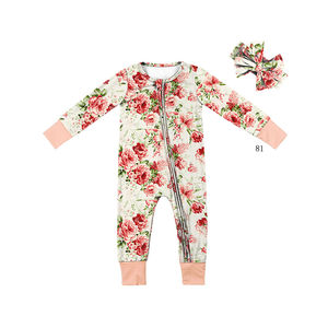 2 Stuks Kleding Set Groothandel Bloemen Baby Romper Met Hoofdband Zip Babygrow Baby Kleding 0-6 Meisjes - Product Image 5