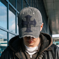 Gorra de béisbol de estilo nuevo transfronterizo para hombre, con diseño cruzado de agujeros y bordados, moderna, con efecto envejecido y lavado, 100%