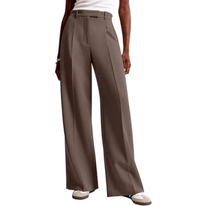 Pantalon de travail décontracté uni pour femme, taille haute, coupe droite, fermeture éclair, jambe large drapée, idéal pour l'été et le bureau, modèle ODM - Product Image 5