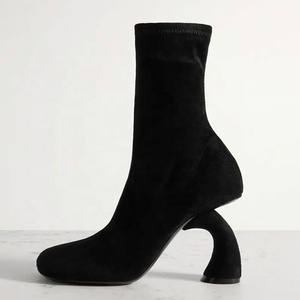 Gold <b>Hook</b> Heels Women Square Toe Ankle Boots Custom High-Heeled Solid <b>Shoes</b> Stretchy Side Zipper Short - Product Image 2