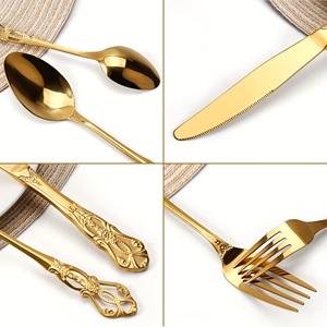 Cuchara y tenedor de acero inoxidable, cubiertos brillantes, juego de cubiertos de gama alta chapados en oro de lujo - Product Image 5