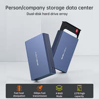 Boîtier en alliage d'aluminium pour SSD/HDD SATA 2,5 pouces double baie, USB 3.2 Type C 5 Gbps avec 4 modes RAID