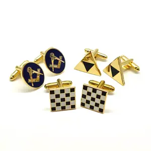 Kustom Lembut Keras Enamel Setelan Kemeja Terukir Logo Klip Dasi Pria Manset Sesuai Pesanan Masonic Cufflink