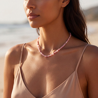 Collier ras du cou spirituel en perles de quartz rose naturel style bohème G&G Wholesale, personnalisable avec logo