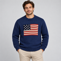 Pull en tricot personnalisé avec drapeau américain 320 pour hommes, col rond, marque privée OEM, pull jacquard personnalisé, fabricant