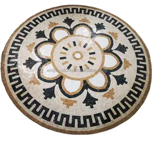 Handmade Natural Art Tile Round Shape Mosaic Medallion Stone Marble Flooring Pattern Design