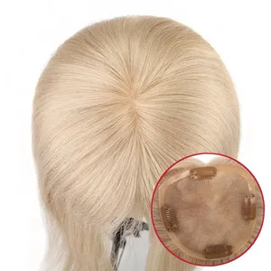 Của phụ nữ chất lượng cao 5x5 Mono Remy Trung Quốc tóc Topper thẳng cái nhìn tự nhiên PU ren cơ sở đóng cửa 4 Clip lụa cơ sở mật độ 100% - Product Image 1