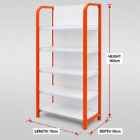 Étagère d'angle simple face pour supermarché, unité de gondole à 5 niveaux réglables, orange et blanc, pour promotion en supermarché