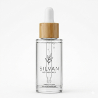 Flacon cosmétique en verre transparent à épaule plate personnalisé avec compte-gouttes en bambou, sérigraphie, multi-capacités pour savon liquide et produits de beauté