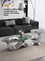 Table basse ovale en métal minimaliste moderne pour salons, mobilier de maison pour petits espaces, haut de gamme, nouvelle collection 2026, style luxe léger