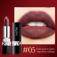 Rouge à lèvres mat velours SADOER 4g, Rouge brique, Brun chocolat, Cerise, 3 couleurs disponibles, OEM, Marque privée, Faible MOQ
