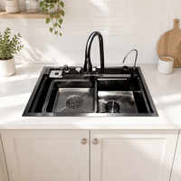 Luxe 304 En Acier Inoxydable Simple Bol Évier De Cuisine Moderne Cascade Pluie Conception Multifonctionnel Ensemble en Noir Fabriqué en Chine