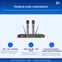 Système de micro sans fil UHF double portatif HG-D300-L-S avec connecteur XLR, alimenté par piles AA, fréquence PLL, pour KTV, réunions d'église, mariages