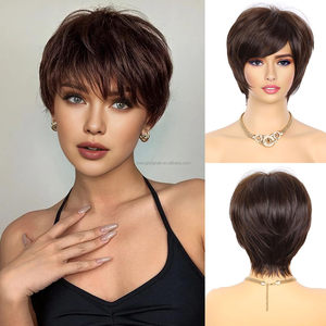 Parrucche Sintetiche Marrone Naturale con Frangia, Taglio Corto Pixie per Donne Afro, Resistenti al Calore per Uso Quotidiano - Product Image 3
