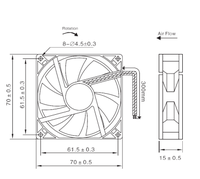 70x70x15mm DC Axiallüfter 5V/12V/24V 7015 Bürstenloser Lüfter für Eismaschine CE ROHS Zertifizierung