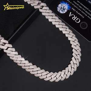 أزياء الهيب هوب بلينغ issanite مخصصة مع 15 سلسلة ربط كوبية سميكة مجوهرات الرجال الفضية - Product Image 4