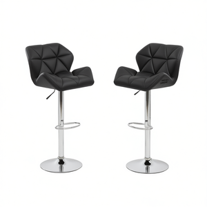 Glasgow Contemporary Tufted Bar <b>Stools</b> Set Of 2 Adjustable Height Hydraulic Black Chrome Base Modern Design - Product Image 1