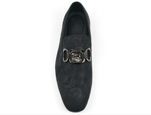 Mocassins en velours noir pour hommes, chaussures habillées à enfiler, bout pointu, boucle à chaîne métallique, antidérapants, pour le bureau, les mariages et les soirées - Product Image 4