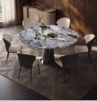 Table à manger ronde extensible en marbre de qualité supérieure 2026 avec base conique et 6 chaises de luxe – Comptoirs haut de gamme en promotion