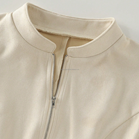 Veste en daim sur mesure pour femme, coupe ajustée, col montant, fermeture éclair intégrale, manches évasées, garniture en dentelle, blazer élégant, manteau d'extérieur, OEM