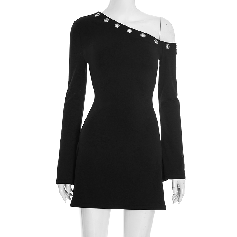 green emerald velvet dress Sexy Irregular Slash Neck Black Mini Dress for Women Chic Backless Sleeveless Bodycon A-Line Skirt Lady Fashion Party Vestidos Long Black / M main image 1