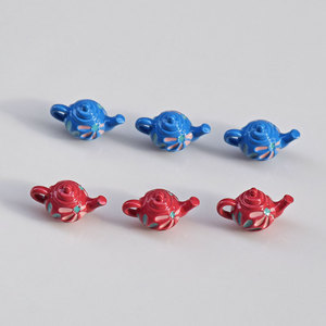 Korean Style Teapot Pendant Zinc Alloy Oil Dripping Blue Red Jewelry Findings For DIY Earrings Necklaces - Product Image 4