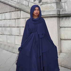 Dubaï Turquie arabe Oman élégant <span class=keywords><strong>Kimono</strong></span> en mousseline de soie avec <span class=keywords><strong>voile</strong></span> de mousseline 3 couches ouvert vêtements islamiques robes musulmanes Abaya - Product Image 1