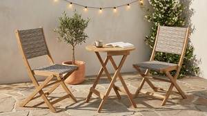 Foldable 3- piece Rattan mix <b>Wood</b> Bistro Set for Beach Side, Porch, <b>Garden</b>, Backyard with acacia <b>wood</b>, PE Rattan - Product Image 3