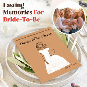 Idées de jeux de douche de mariage uniques Fun Guesses the Dress Cards Cartes de jeu de douche nuptiale marron avec crayons - Product Image 6