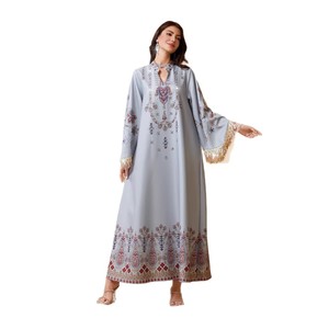 Vestido Abaya Informal de Oriente Medio para Mujer Musulmana, al por Mayor, para el Eid, Transpirable, de Verano, Manga Larga, Cuello en V, Largo hasta el Tobillo - Product Image 6