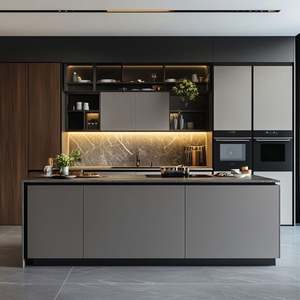 Armoires de cuisine modulaires en PVC personnalisées Yaman avec éclairage chaud, crédence et accessoires d'évier, caractéristiques de cuisine moderne - Product Image 4