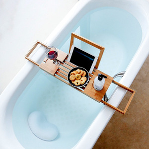 Bamboo bathtub rack multi-purpose toilet storage shelf telescopic non-slip bathroom rack red wine bracket