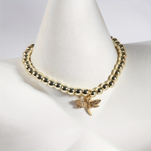 Fashion 5MM Women Round Hematite Elastic <strong>Bracelet</strong> with Cubic Zircon <strong>Dragonfly</strong> Charm <strong>Bracelet</strong> - Product Image 5