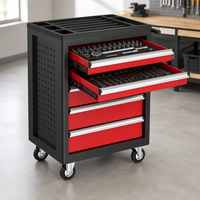 Armoire à outils mobile à 6 tiroirs avec plateau supérieur à lattes et panneau latéral perforé, coffre verrouillable pour garage