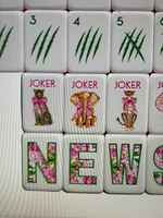 Jeu de Mahjong Américain Preppy Safari 166 Pièces, Dos Vert Marbré Multi-Couches, Cadeau de Fêtes Personnalisé Tigre Panda Joker