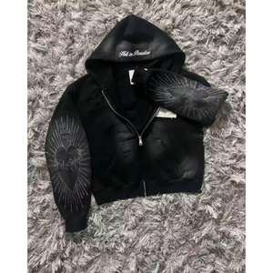 Sweat à capuche zippé surdimensionné en éponge française personnalisé graphique 100% coton pour hommes - Product Image 1