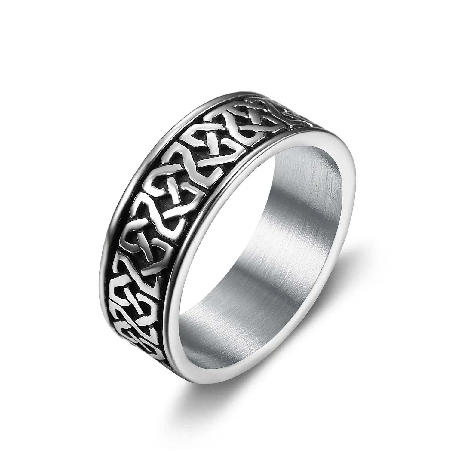Custom Design Stainless Steel Men Vintage Geometric Celtic knot Rings Irish Knot Round Band Ring for Men Women