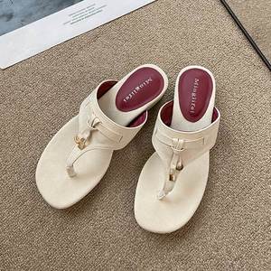 Summer New Tassel Beach slippers Ladies French Clip Toe Design Flat <b>Block</b> Heel Breathable Casual Seaside Footwear - Product Image 1