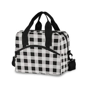 Sacs isothermes portables pour pique-nique et déjeuner, motif Palaka noir et blanc, style hawaïen, petits sacs à lunch personnalisables avec logo - Product Image 6