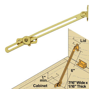 Factory Direct <b>Supply</b> 6-1/4" Arm Length Brass Plated Straight Friction Lid Support- L/R - Product Image 2